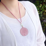 Pink Natural Crystal Pendants Carved Peacock Pendants Sweater Chain Necklace