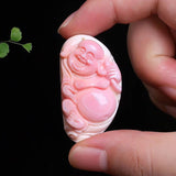 Pink Natural Shell Pendants Carved Laughing Buddha Pendant Necklace