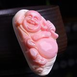 Pink Natural Shell Pendants Carved Laughing Buddha Pendant Necklace