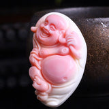 Pink Natural Shell Pendants Carved Laughing Buddha Pendant Necklace