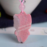 Pink Natural Stone Hand Carved Pig Pendant Necklace