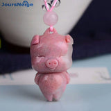 Pink Natural Stone Hand Carved Pig Pendant Necklace