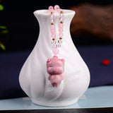 Pink Natural Stone Hand Carved Pig Pendant Necklace