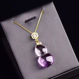 925 Silver Purple Gourd Natural Crystal Chain Necklace