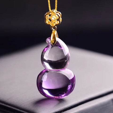 925 Silver Purple Gourd Natural Crystal Chain Necklace