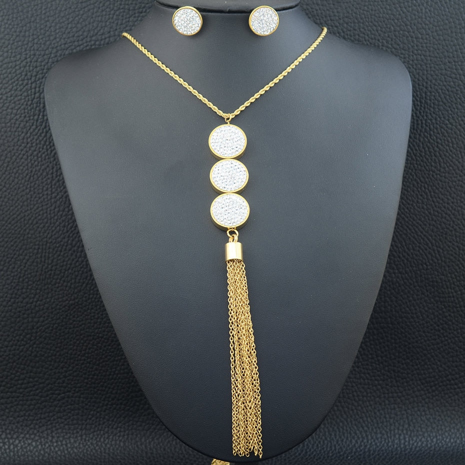 Stainless Steel Vintage 45 CM Chain Necklace With Long Pendant And Earrings Sets SEDLBQDF