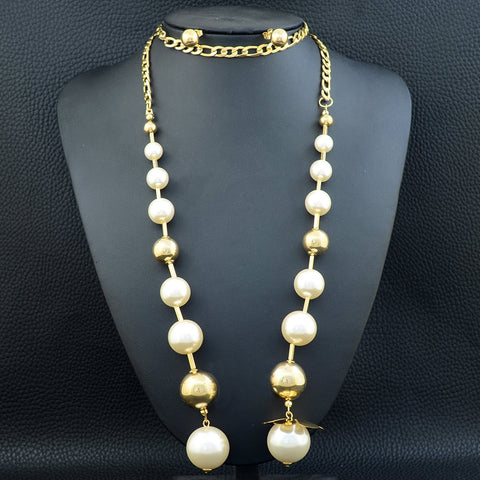 Wholesale Stainless Steel Vintage Jewelry 91 Centimeter Long Chain Charm Ball Necklace And Earrings Sets For Woman SEDLBNDA