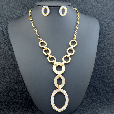 Stainless Steel Vintage Silver And Gold Color Necklace Big Long Pendant And Earrings Sets SEDLBGCI