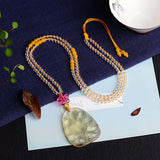 Yellow Natural Crystal Pendants Carved Nine Tail Fox Pendant Sweater Chain Necklace