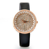 GUOU Luxury Genuine Leather Strap Full Crystal Diamond Quartz Wristwatch