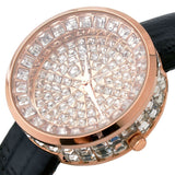 GUOU Luxury Genuine Leather Strap Full Crystal Diamond Quartz Wristwatch