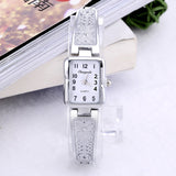 Gold + Silver Quartz Rectangle Dial Carved Pattern Bracelet Casual Wrist Watch