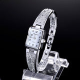 Gold + Silver Quartz Rectangle Dial Carved Pattern Bracelet Casual Wrist Watch