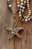 Vintage Necklace 8MM Chrysanthemum Stone Pyrite Starfish Pendant Necklace