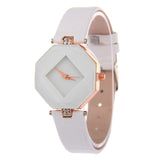 Gem Cut Geometry Crystal Leather Quartz Wristwatch