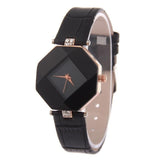 Gem Cut Geometry Crystal Leather Quartz Wristwatch