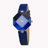 Gem Cut Geometry Crystal Leather Quartz Wristwatch