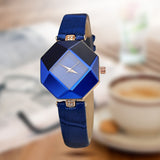 Gem Cut Geometry Crystal Leather Quartz Wristwatch