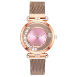 Steel Mesh Exquisite Quicksand Design Small Dial Rhinestone Quartz Wristwatch