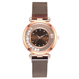 Steel Mesh Exquisite Quicksand Design Small Dial Rhinestone Quartz Wristwatch