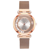 Steel Mesh Exquisite Quicksand Design Small Dial Rhinestone Quartz Wristwatch