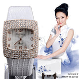 Crystal Pu Leather Watch Quartz Gogoey Wristwatch