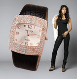 Crystal Pu Leather Watch Quartz Gogoey Wristwatch