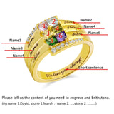 XiaoJing 925 Sterling Sliver Personalized Engraved Family Ring with Six Birthstone