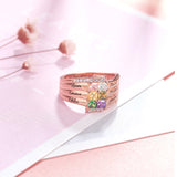 XiaoJing 925 Sterling Sliver Personalized Engraved Family Ring with Six Birthstone