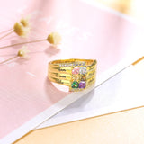 XiaoJing 925 Sterling Sliver Personalized Engraved Family Ring with Six Birthstone