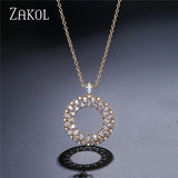 ZAKOL Big Circle Pendant Necklace With Tiny Zirconia Stones