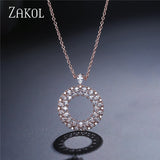 ZAKOL Big Circle Pendant Necklace With Tiny Zirconia Stones