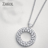 ZAKOL Big Circle Pendant Necklace With Tiny Zirconia Stones