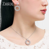 ZAKOL Big Circle Pendant Necklace With Tiny Zirconia Stones