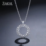 ZAKOL Big Circle Pendant Necklace With Tiny Zirconia Stones