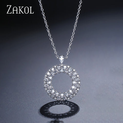 ZAKOL Big Circle Pendant Necklace With Tiny Zirconia Stones