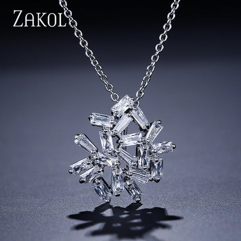 ZAKOL Brand Fashion Trapezoid Zirconia Crystal Pendant Necklaces