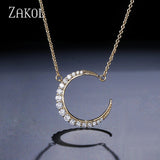 ZAKOL Delicate CZ Zircon Curved crescent moon pendant necklace