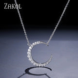 ZAKOL Delicate CZ Zircon Curved crescent moon pendant necklace