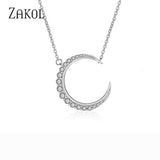 ZAKOL Delicate CZ Zircon Curved crescent moon pendant necklace