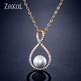 ZAKOL Elegant AAA Zircon Lucky 8-shape Water Drop Pendant Necklace