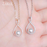 ZAKOL Elegant AAA Zircon Lucky 8-shape Water Drop Pendant Necklace