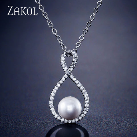 ZAKOL Elegant AAA Zircon Lucky 8-shape Water Drop Pendant Necklace