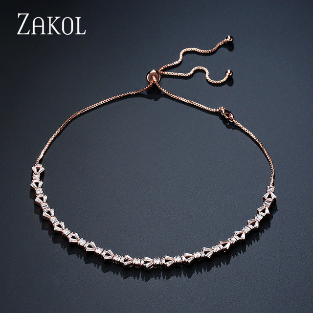 Fashion Sparking CZ Zirconia Baguette Choker Necklace/Torques