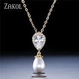 ZAKOL Water Drop Imitation Pearl Pendants Necklaces