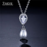 ZAKOL Water Drop Imitation Pearl Pendants Necklaces