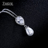 ZAKOL Water Drop Imitation Pearl Pendants Necklaces