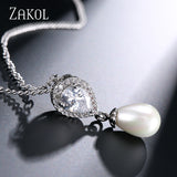 ZAKOL Water Drop Imitation Pearl Pendants Necklaces