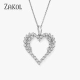 ZAKOL Fashion White Gold Cut Cubic Zircon Pendant Necklace