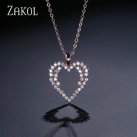 ZAKOL Fashion White Gold Cut Cubic Zircon Pendant Necklace